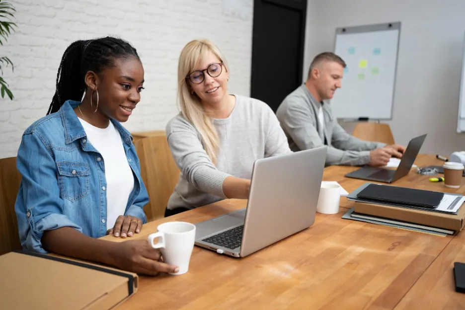 Team is collaborating in an office